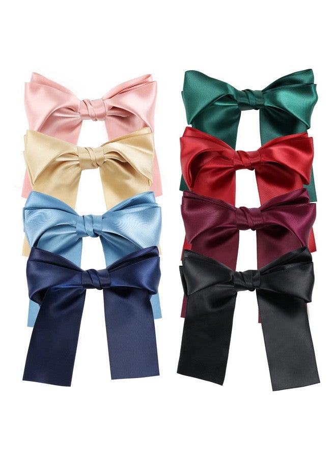 8 Pack 6 Inch Long Hair Ribbon Alligator Clips Barrettes Ponytail Holders For Girlsbowknot Satin Bows For Hairbig Hair Bows For Womenpink Red Blue Green Black Hair Bows Clips Hairpins Accessories