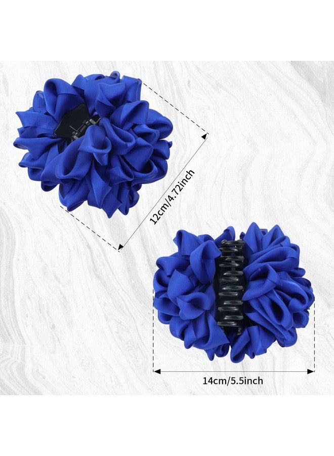 4 Pack Blue Black Burgundy Red Green Butterfly Octopus Korean Ribbon Silk Chiffon Large Rose Flower Bows Plastic Hair Claw Clips Jaw Barrettes Grips Clamps Decorative Bun Chignon Accessories For Women