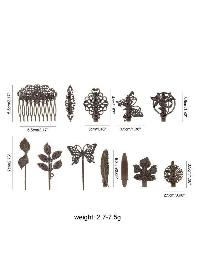 24 Pack Vintage Retro Boho Decorative Metal Hair Clips Barrettes Butterfly Flower Leaf Feather Duckbill Alligator Hairpins Bobby Pins Comb Wedding Bridal Accessories For Women