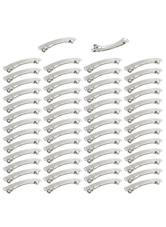 50 Pack 4 Inch Large Silver Blank Rectangle Metal French Barrette 10Cm Hair Clips Diy Crafts Plain Barrettes For Bows Thick Hair Snap Clips Ponytail Holder Hairclips Accessories For Women Girls