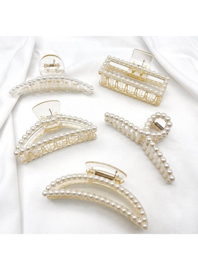 5Pcs Pearl Hair Clips Large Hair Claw Clips For Thick Hair And Thin Hair Cute Pearl Hair Claw Hair Clips For Women And Girls Nonslip Strong Pearl Hair Accessories For Women And Girl