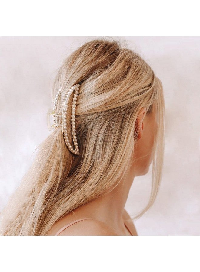 5Pcs Pearl Hair Clips Large Hair Claw Clips For Thick Hair And Thin Hair Cute Pearl Hair Claw Hair Clips For Women And Girls Nonslip Strong Pearl Hair Accessories For Women And Girl