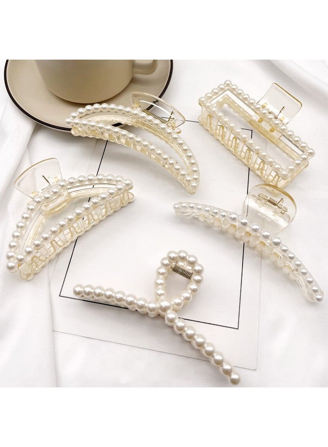 5Pcs Pearl Hair Clips Large Hair Claw Clips For Thick Hair And Thin Hair Cute Pearl Hair Claw Hair Clips For Women And Girls Nonslip Strong Pearl Hair Accessories For Women And Girl