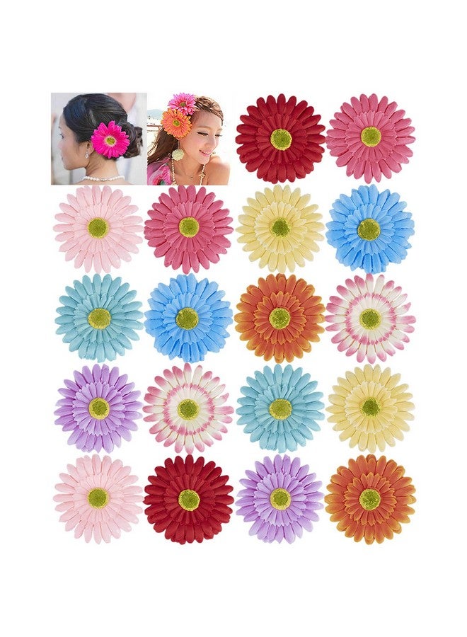 18 Pack Fake Artificial Silk Gerbera Daisy Flower Sunflower Daisies Hair Clips Barrettes Clamp Clasps Bow With Alligator Brooch Pin Tropical Hair Pieces Accessories African Beach Holiday Wedding Party