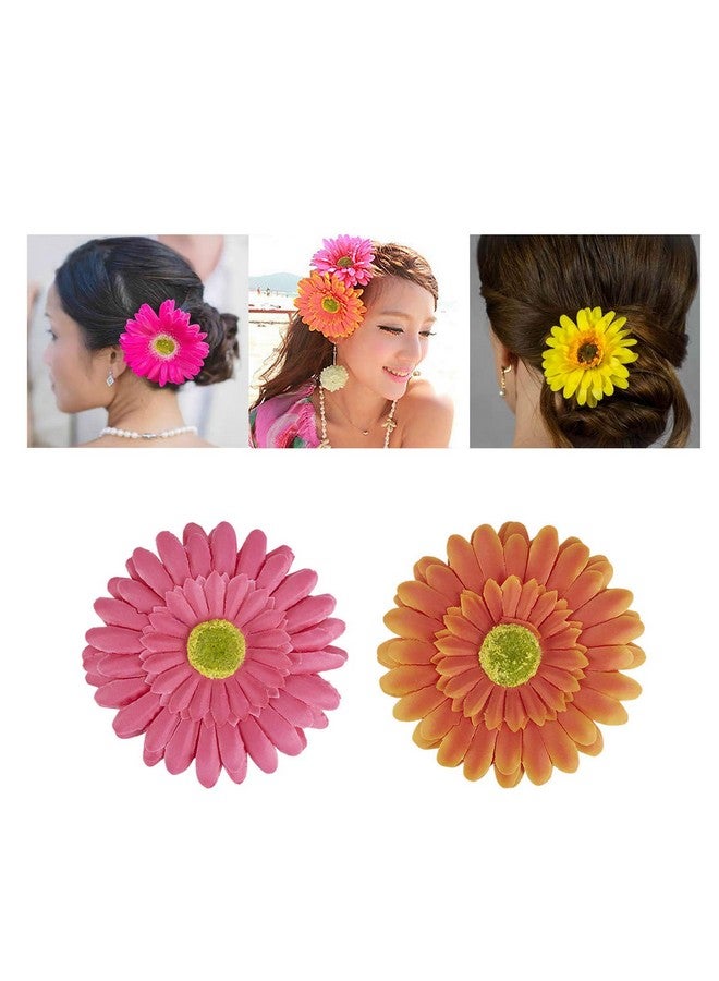 18 Pack Fake Artificial Silk Gerbera Daisy Flower Sunflower Daisies Hair Clips Barrettes Clamp Clasps Bow With Alligator Brooch Pin Tropical Hair Pieces Accessories African Beach Holiday Wedding Party