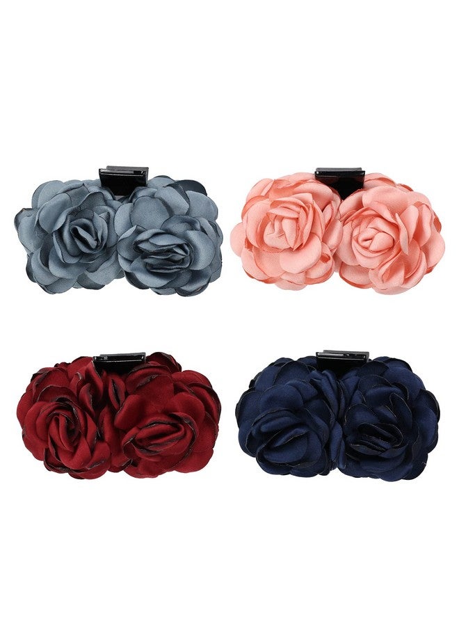 4 Pack Large Pink Red Navy 2 Rose Flower Butterfly Octopus Plastic Hair Claw Floral Bow Clips Jaw Barrettes Hairgrips Clamps Twist Bun Hair Holder Accessories For Women Girl