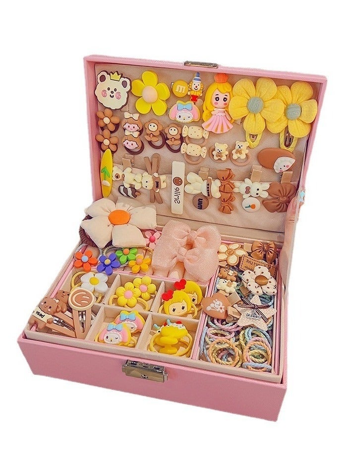 159 pcs Little Girls Hair Accessories Set with gift box - Hair Bands, Hair Ties, Hair Clips, Hair Elastic Bands, colourful flower and fruit hairpin set, girl cartoon animal cute hairpin