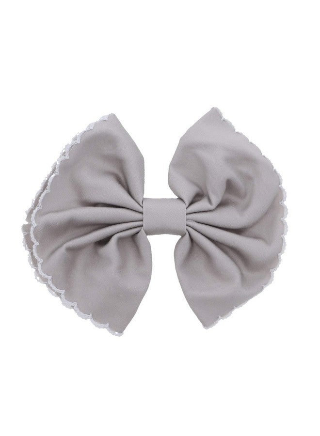 Scalloped Edge Bow Hair Clip Small Light Grey