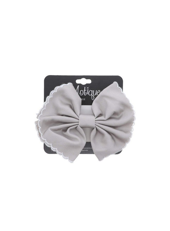 Scalloped Edge Bow Hair Clip Small Light Grey