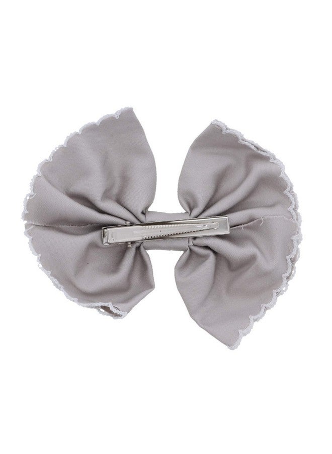 Scalloped Edge Bow Hair Clip Small Light Grey