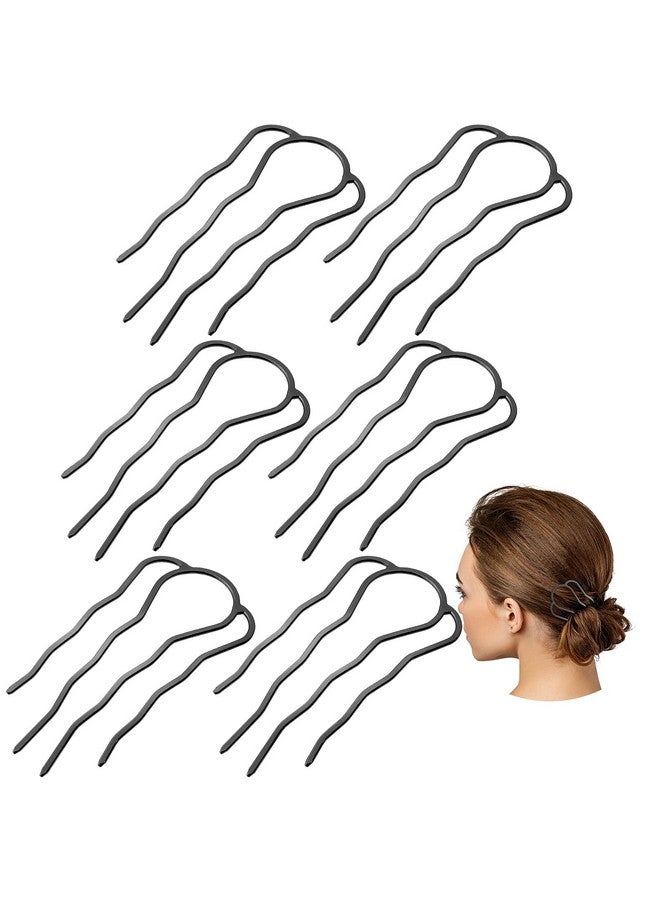 6 Pieces Hair Fork Clip Stick 87 Mm Side Hair Comb 4 Prong Hair Updo Bun Hairpin Sticks Alloy Hair Clips Grips For Women Hair Styling Tool Accessories (Black)