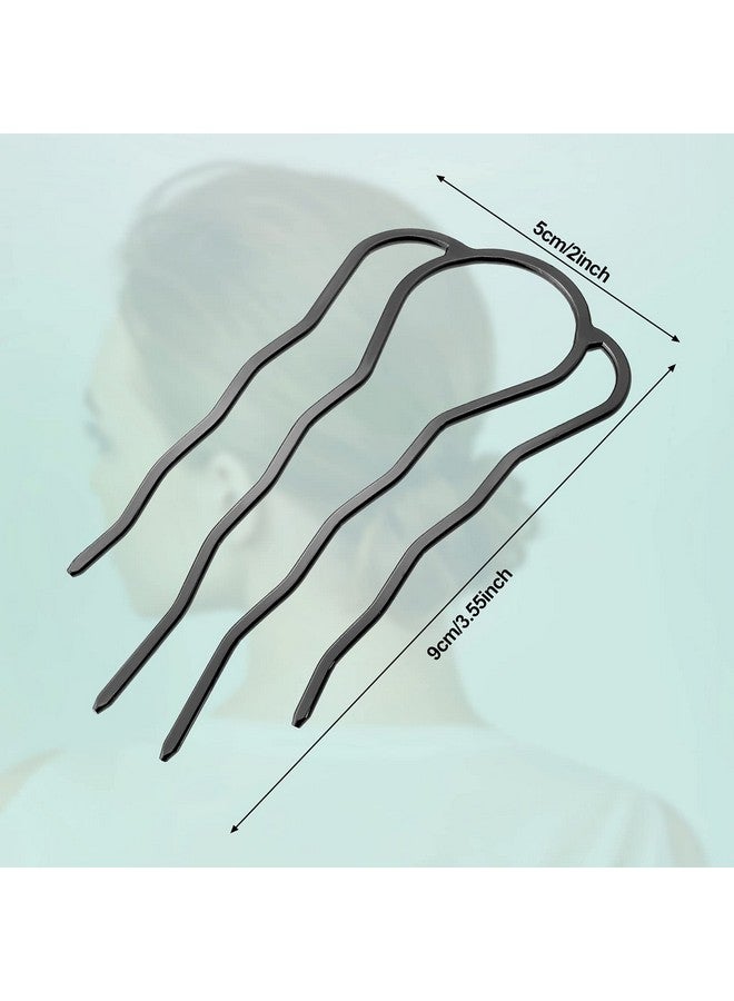 6 Pieces Hair Fork Clip Stick 87 Mm Side Hair Comb 4 Prong Hair Updo Bun Hairpin Sticks Alloy Hair Clips Grips For Women Hair Styling Tool Accessories (Black)