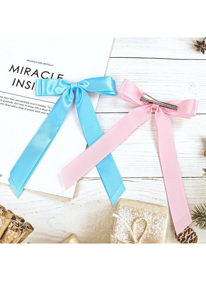 6Pcs Hair Ribbons Bow Clips For Women Silky Satin Hair Bow Clips For Hair Long Bow Hair Barrettes Metal Clips Double Layered Ribbon French Bowknot Clips For Girls Adults Teens