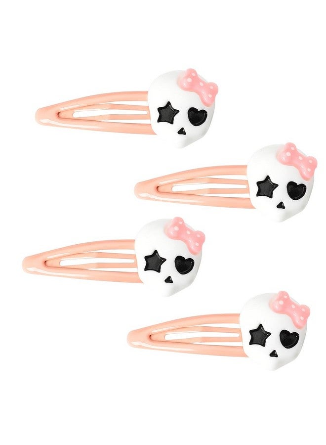 Halloween Costume Hair Accessories Clip Goth Skull Skeleton Hair Clips Barrettes For Girls Pink Halloween Decorative Hair Clips For Women Thick Hair 4Pcs Punk Hallowmas Party Prom Cosplay Hair Clips