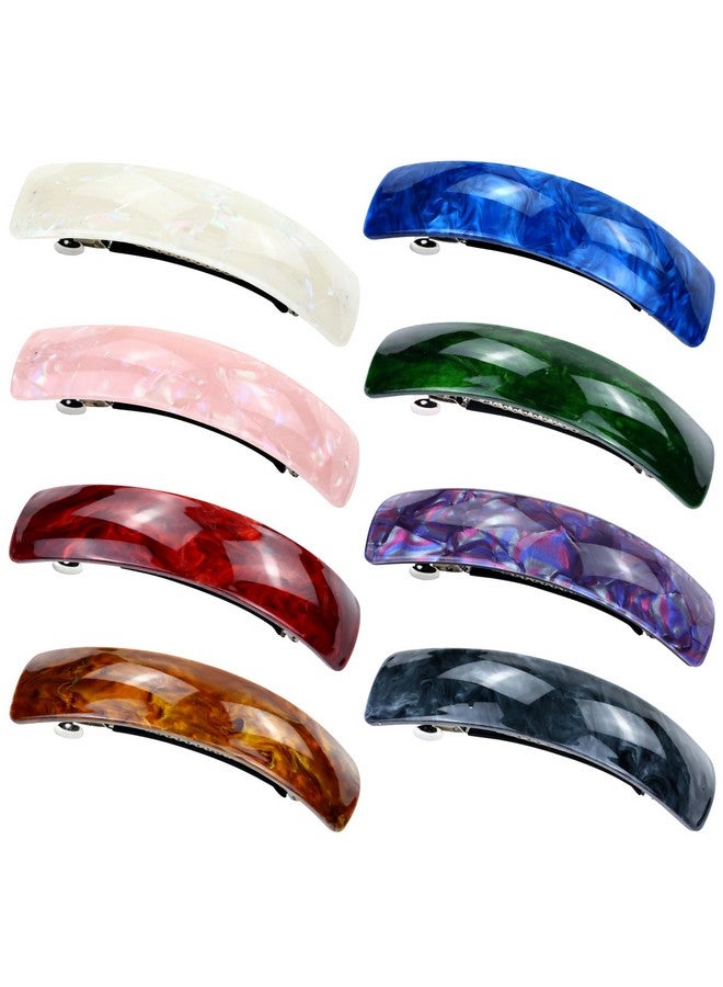 8 Pieces Decorative Retro Tortoise Shell Acetate French Hair Barrettes Rectangle Automatic Spring Clips Ponytail Holders Hair Accessories For Women Girls Thin Thick Hair