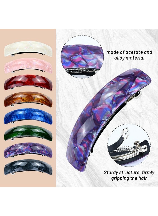 8 Pieces Decorative Retro Tortoise Shell Acetate French Hair Barrettes Rectangle Automatic Spring Clips Ponytail Holders Hair Accessories For Women Girls Thin Thick Hair