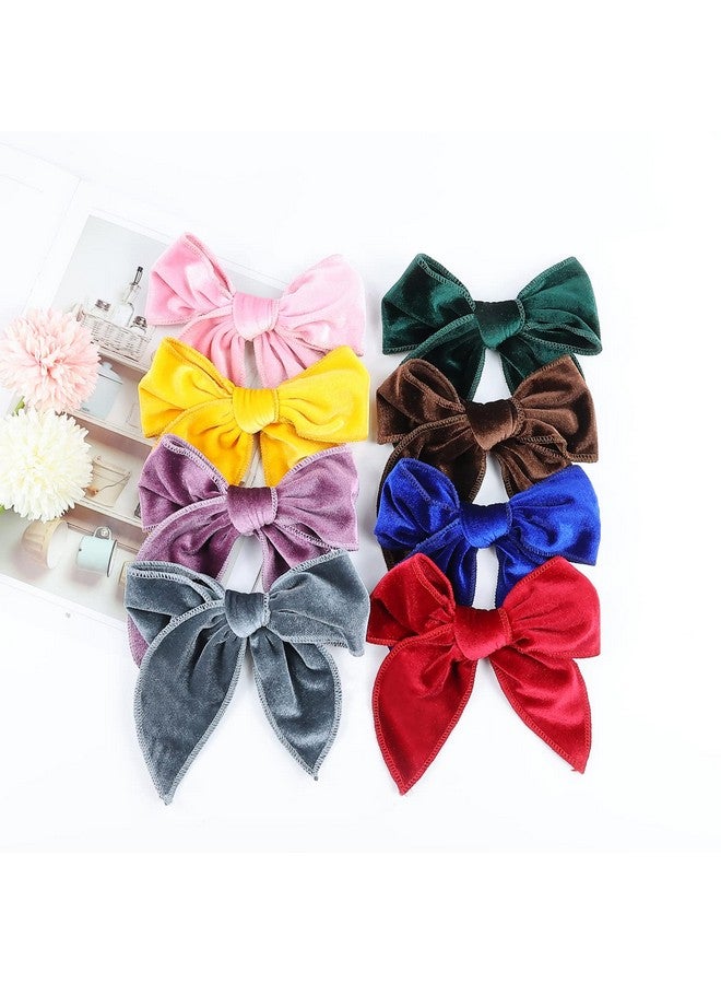 8 Pack Soft Velvet Big Bow Alligator Hair Clips Duckbill Barrettes Vintage Accessories For Baby Girls Toddlers Teens Kids Women