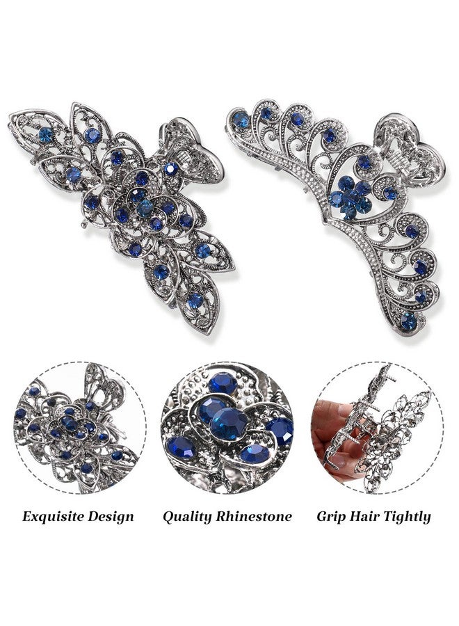 4 Pieces Metal Hair Clips Large Vintage Flower Hair Claw Jaw Clips Nonslip Metal Rhinestone Hair Claw Jaw Clips Barrette Accessories For Women Girls