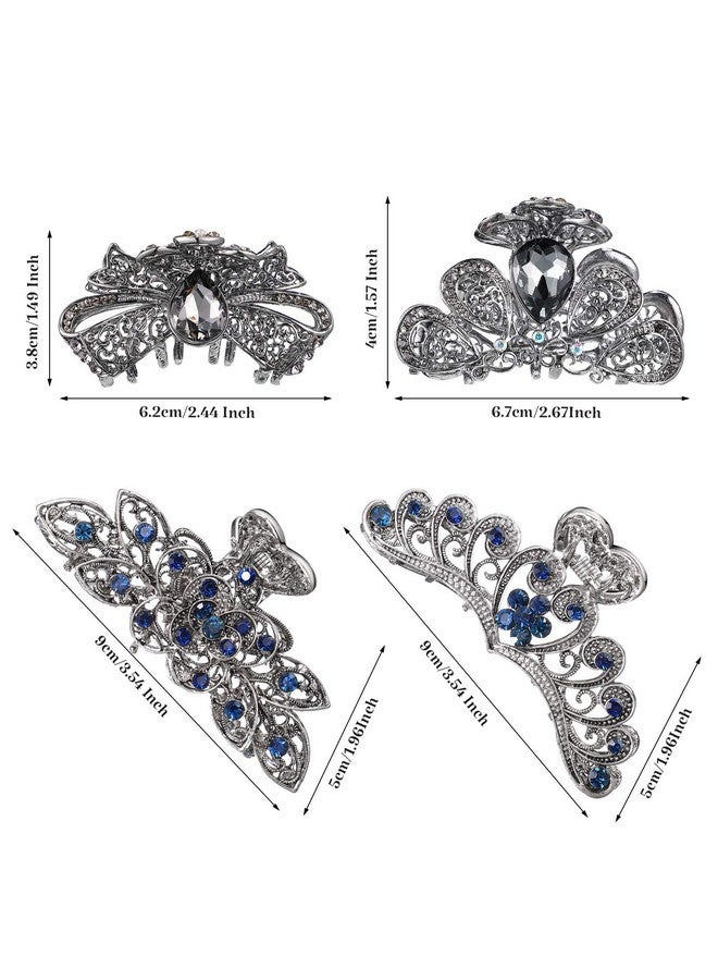 4 Pieces Metal Hair Clips Large Vintage Flower Hair Claw Jaw Clips Nonslip Metal Rhinestone Hair Claw Jaw Clips Barrette Accessories For Women Girls