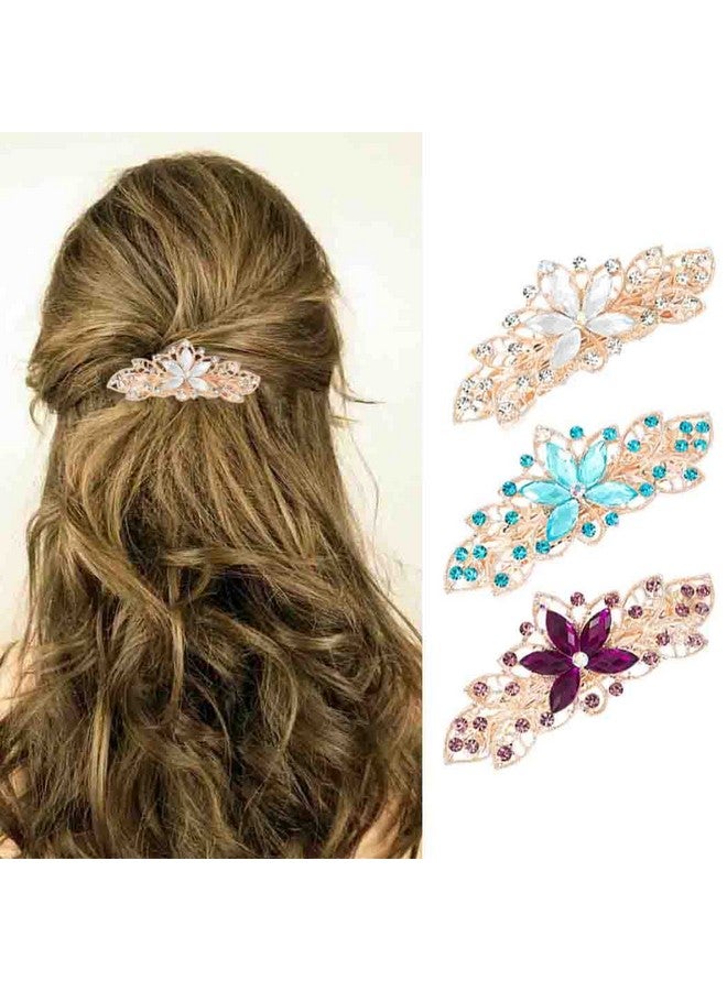 Crystal Rhinestones Hair Barrettes Flower French Clip Vintage Spring Hair Clips Bridal Hair Jewelry Hair Accessories For Women And Girls (Pack Of 3)