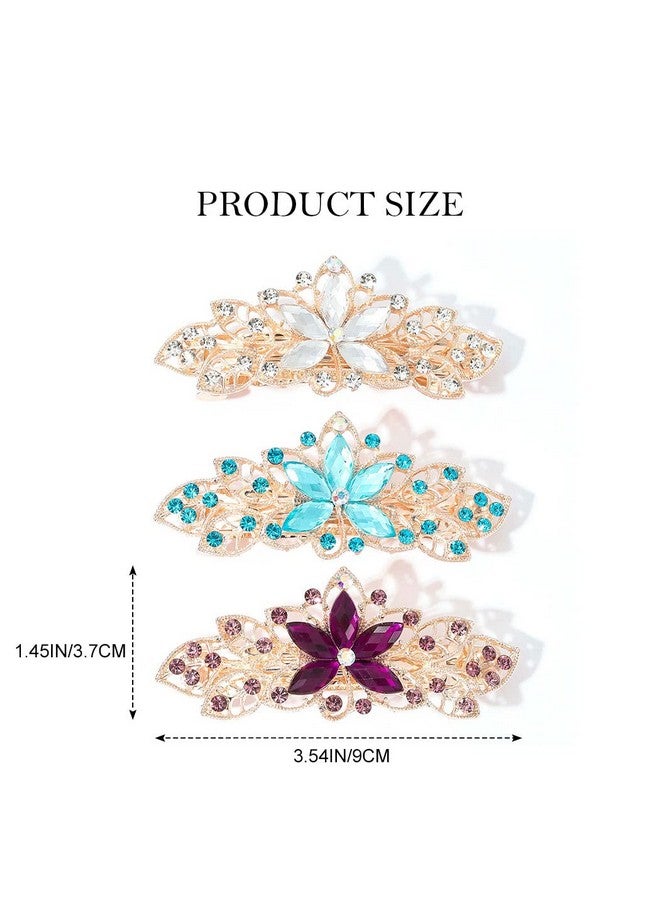 Crystal Rhinestones Hair Barrettes Flower French Clip Vintage Spring Hair Clips Bridal Hair Jewelry Hair Accessories For Women And Girls (Pack Of 3)