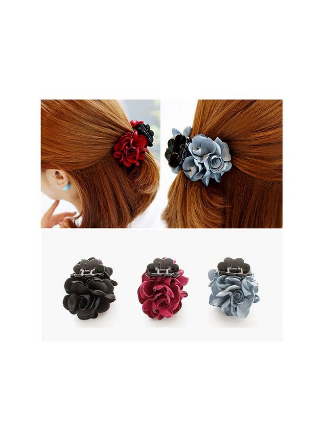 6 Small Pack Black Red Pink Green Rose Flower Bows Banana Plastic Hair Claw Ponytail Holder Clips Jaw Barrettes Grips Clamps Buns Chignon Accessories For Women Girl