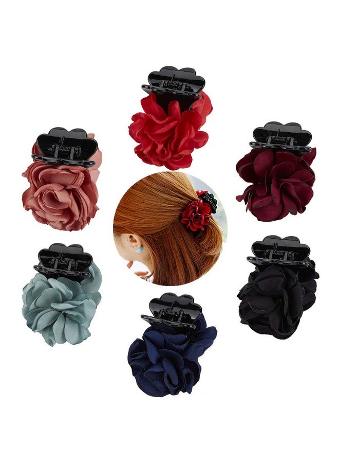 6 Small Pack Black Red Pink Green Rose Flower Bows Banana Plastic Hair Claw Ponytail Holder Clips Jaw Barrettes Grips Clamps Buns Chignon Accessories For Women Girl