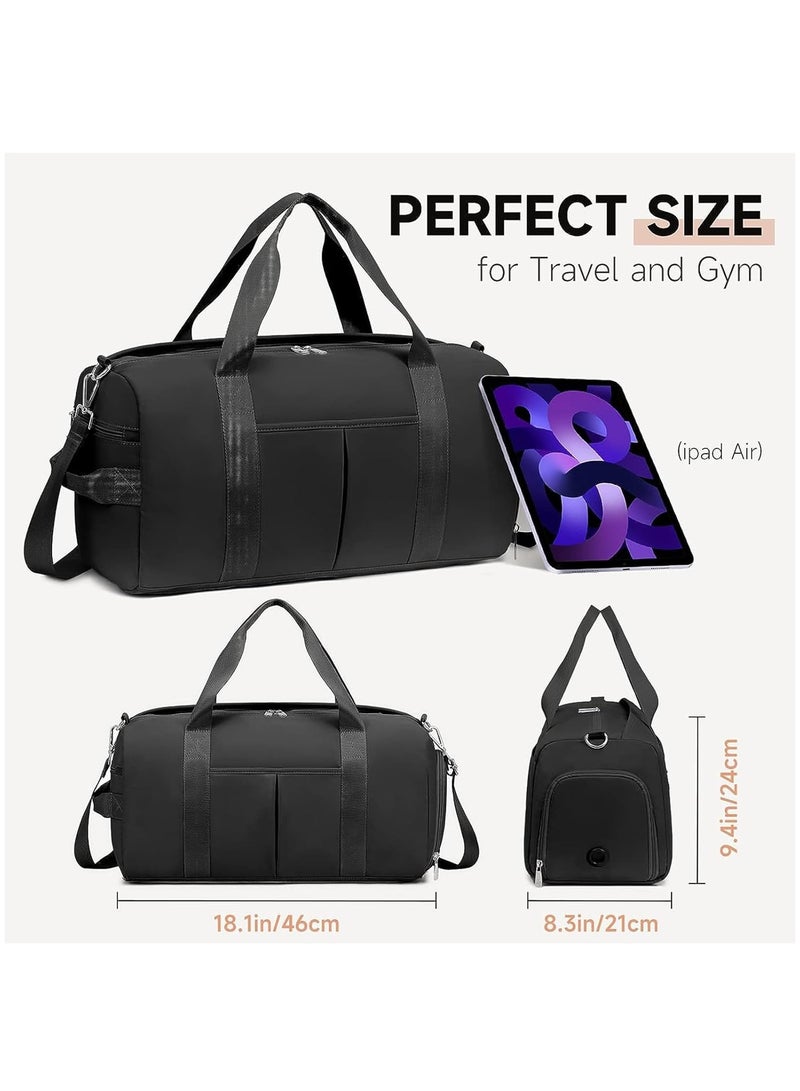 Women's Men's Gym Bag Waterproof Sports Duffel Bag with Wet Bag and Shoe Compartment Travel Duffel Bag Weekend Overnight Bag Hospital Bag Travel Bag Carry-On Bag Swim Bag Beach Bag  (Black)