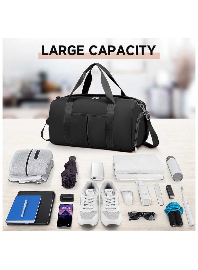 Women's Men's Gym Bag Waterproof Sports Duffel Bag with Wet Bag and Shoe Compartment Travel Duffel Bag Weekend Overnight Bag Hospital Bag Travel Bag Carry-On Bag Swim Bag Beach Bag  (Black)