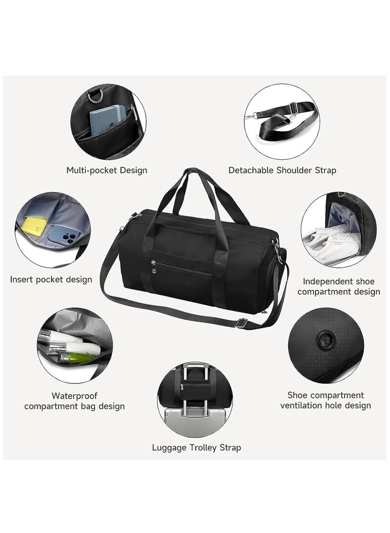 Women's Men's Gym Bag Waterproof Sports Duffel Bag with Wet Bag and Shoe Compartment Travel Duffel Bag Weekend Overnight Bag Hospital Bag Travel Bag Carry-On Bag Swim Bag Beach Bag  (Black)