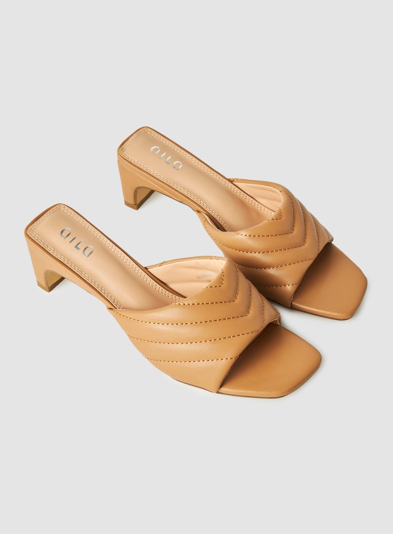 Casual Slip-On Heel Sandals Beige