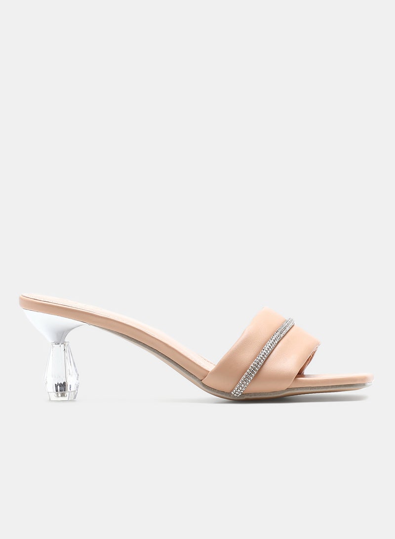 Slip-On Heeled Sandals Beige/Clear