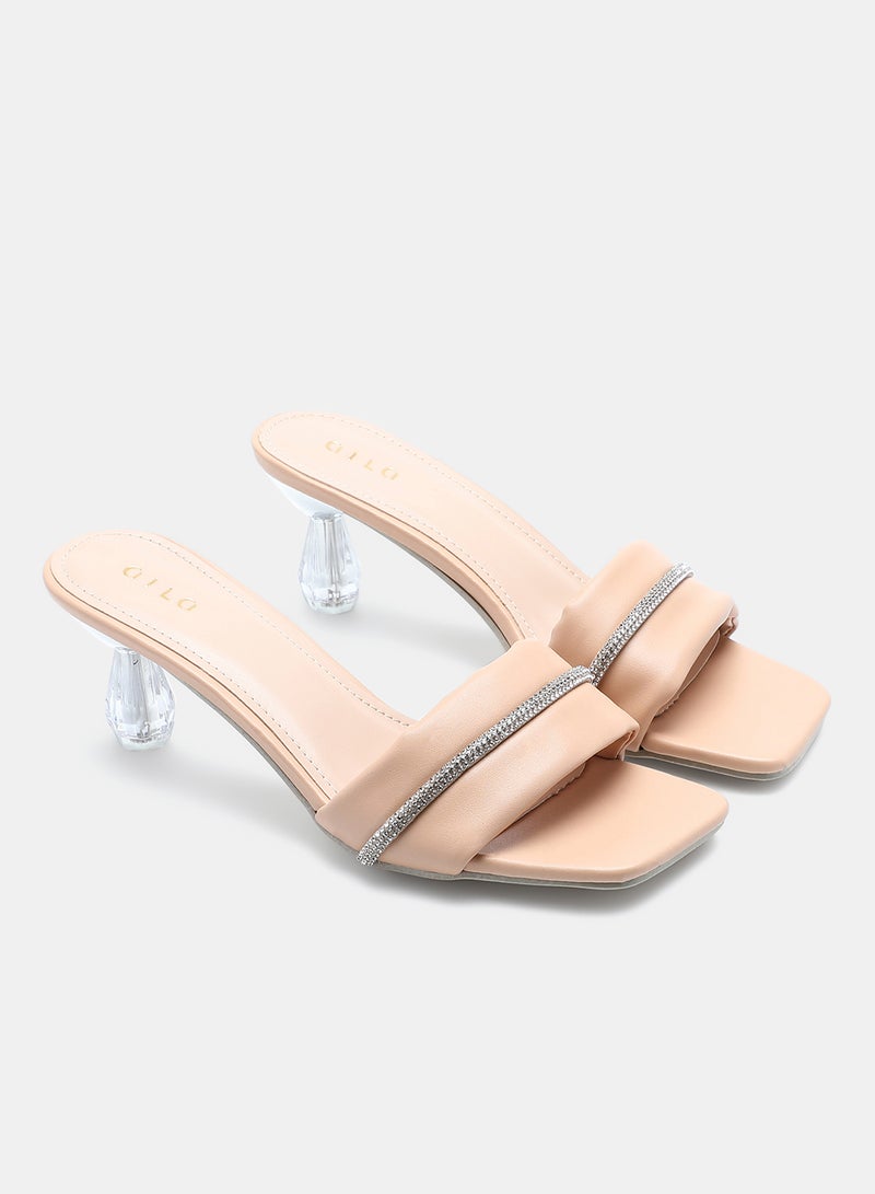 Slip-On Heeled Sandals Beige/Clear