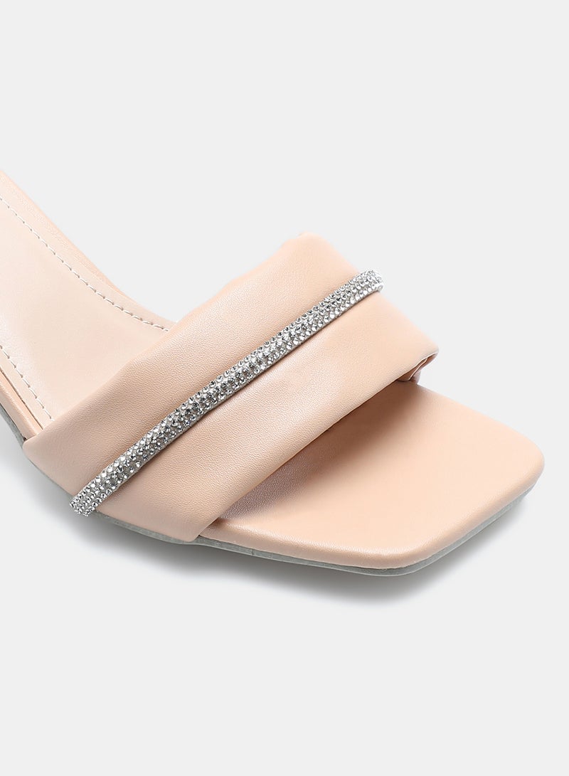 Slip-On Heeled Sandals Beige/Clear