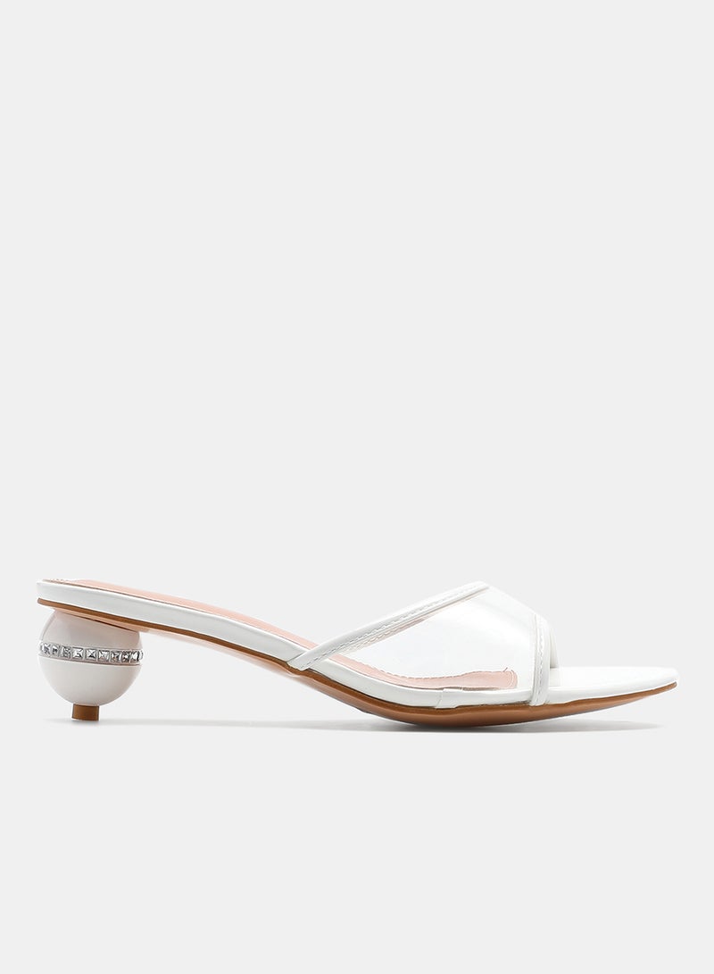 Cone Heeled Sandals White