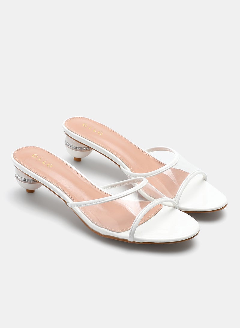 Cone Heeled Sandals White