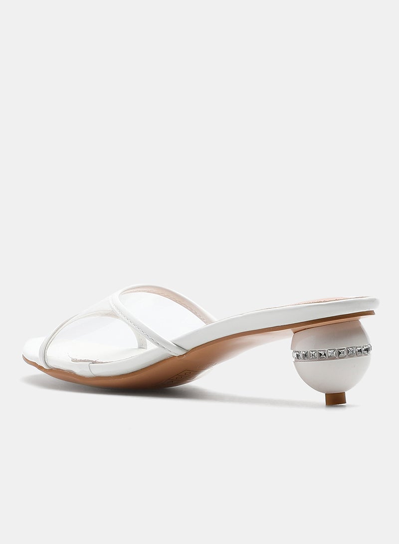 Cone Heeled Sandals White