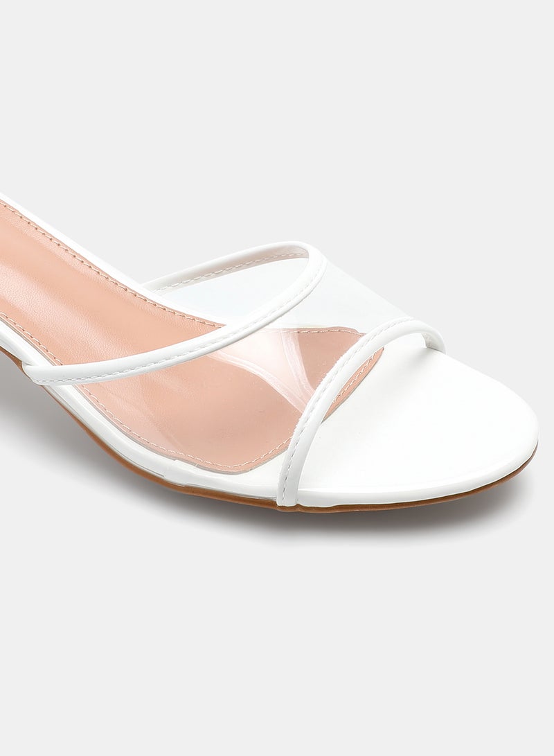 Cone Heeled Sandals White