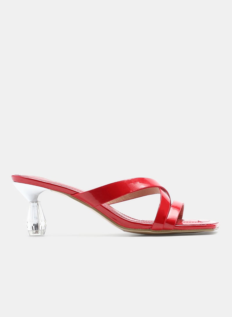 Slip-On Heeled Sandals Red