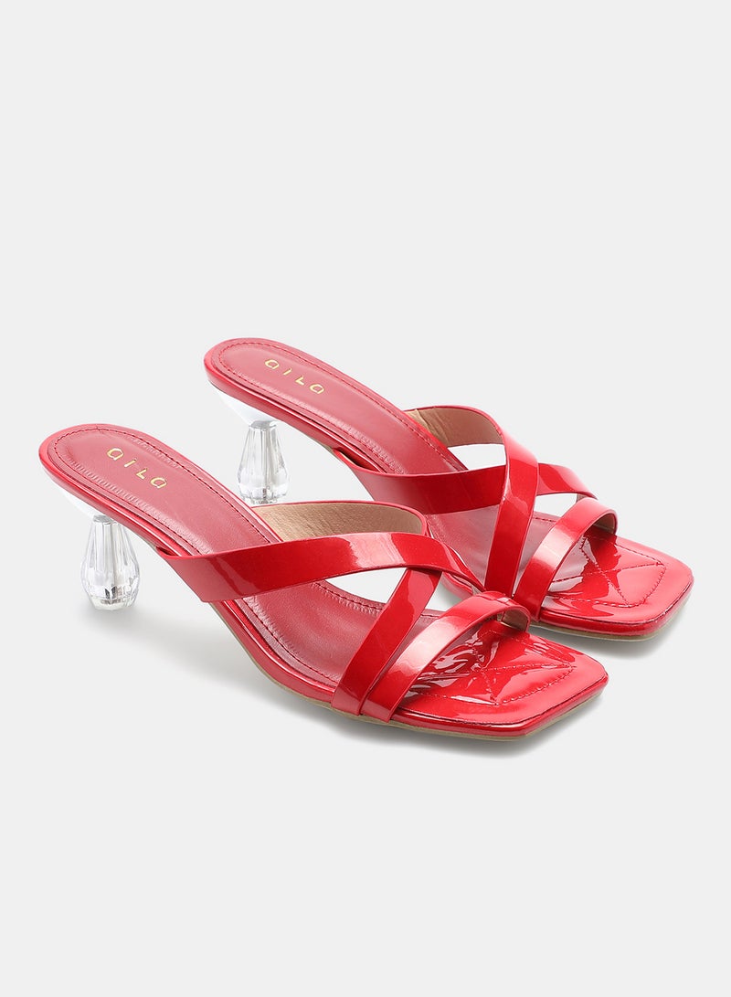 Slip-On Heeled Sandals Red