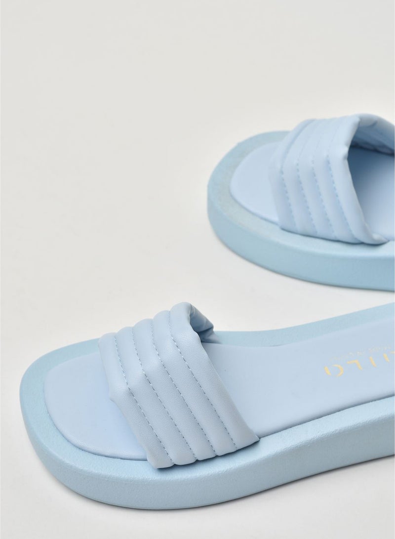 Striped Pattern Broad Strap Platform Sandals Baby Blue