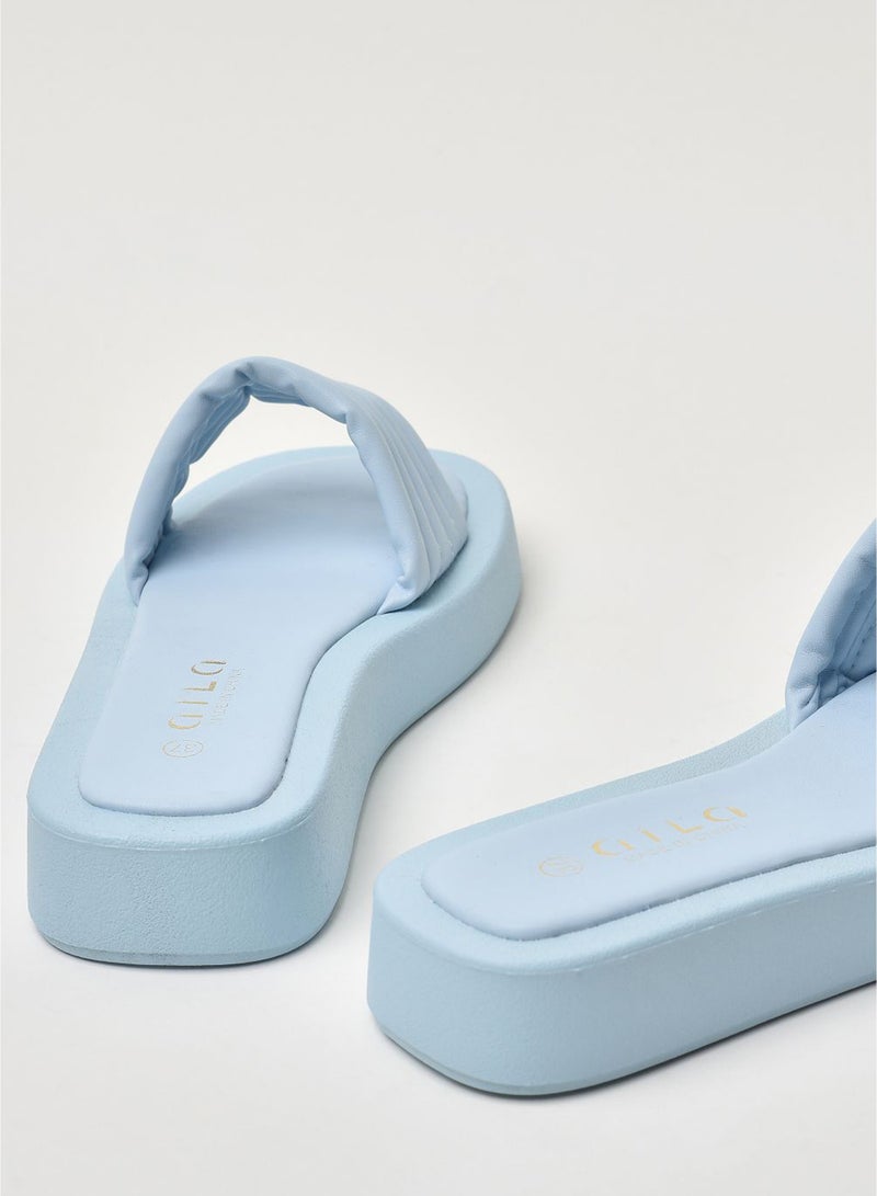 Striped Pattern Broad Strap Platform Sandals Baby Blue