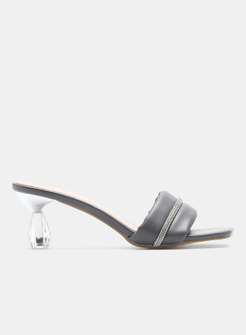 Slip-On Heeled Sandals Grey/Clear