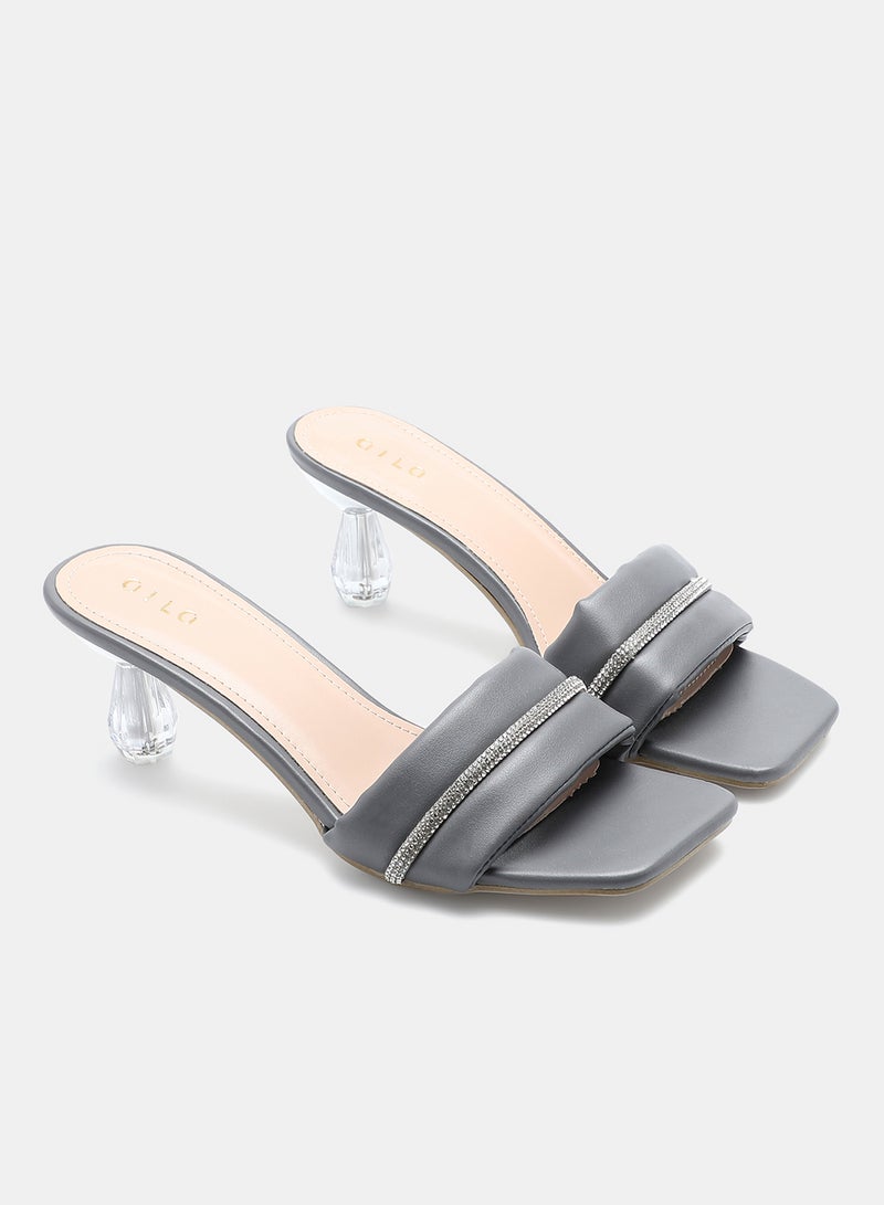 Slip-On Heeled Sandals Grey/Clear