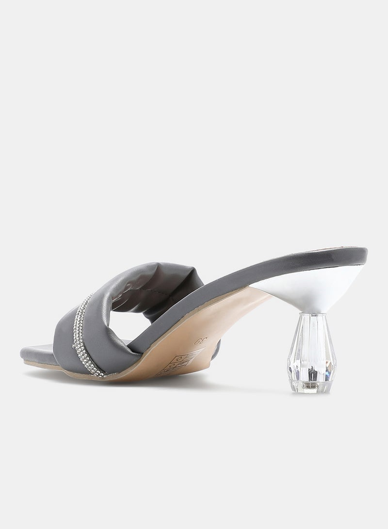 Slip-On Heeled Sandals Grey/Clear