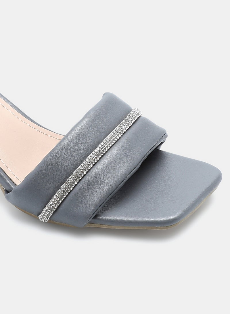 Slip-On Heeled Sandals Grey/Clear