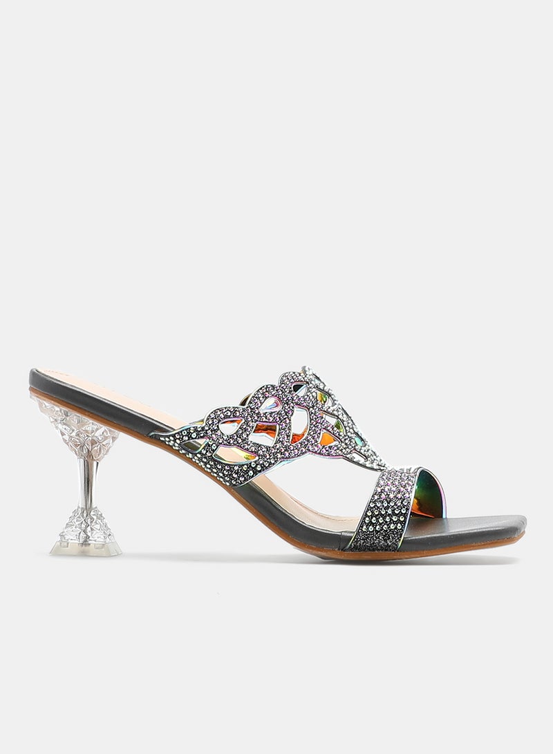 Slip On Heeled Sandals Grey/Clear