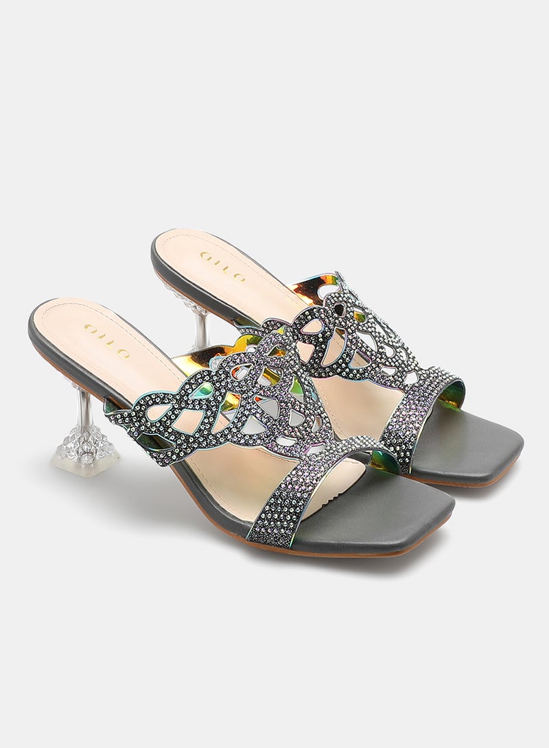 Slip On Heeled Sandals Grey/Clear