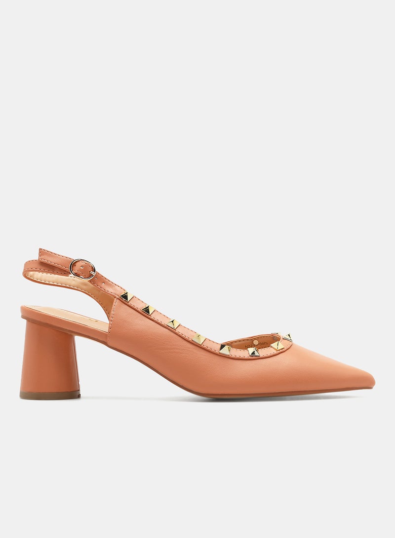 Casual Heeled Sandals Peach