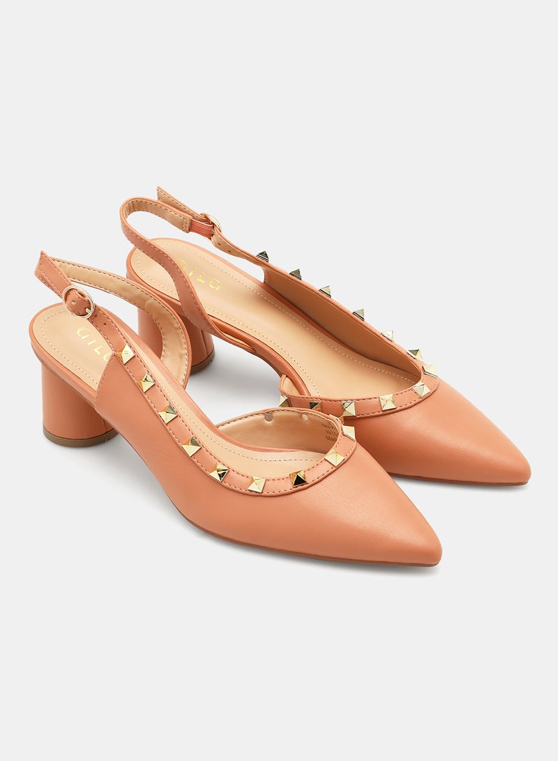 Casual Heeled Sandals Peach